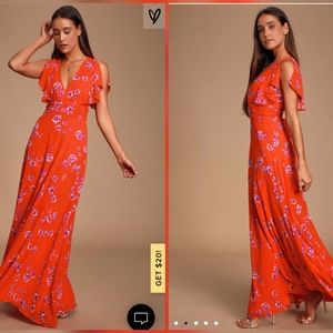 NWT* Lulu's dearly loved red floral maxi dress